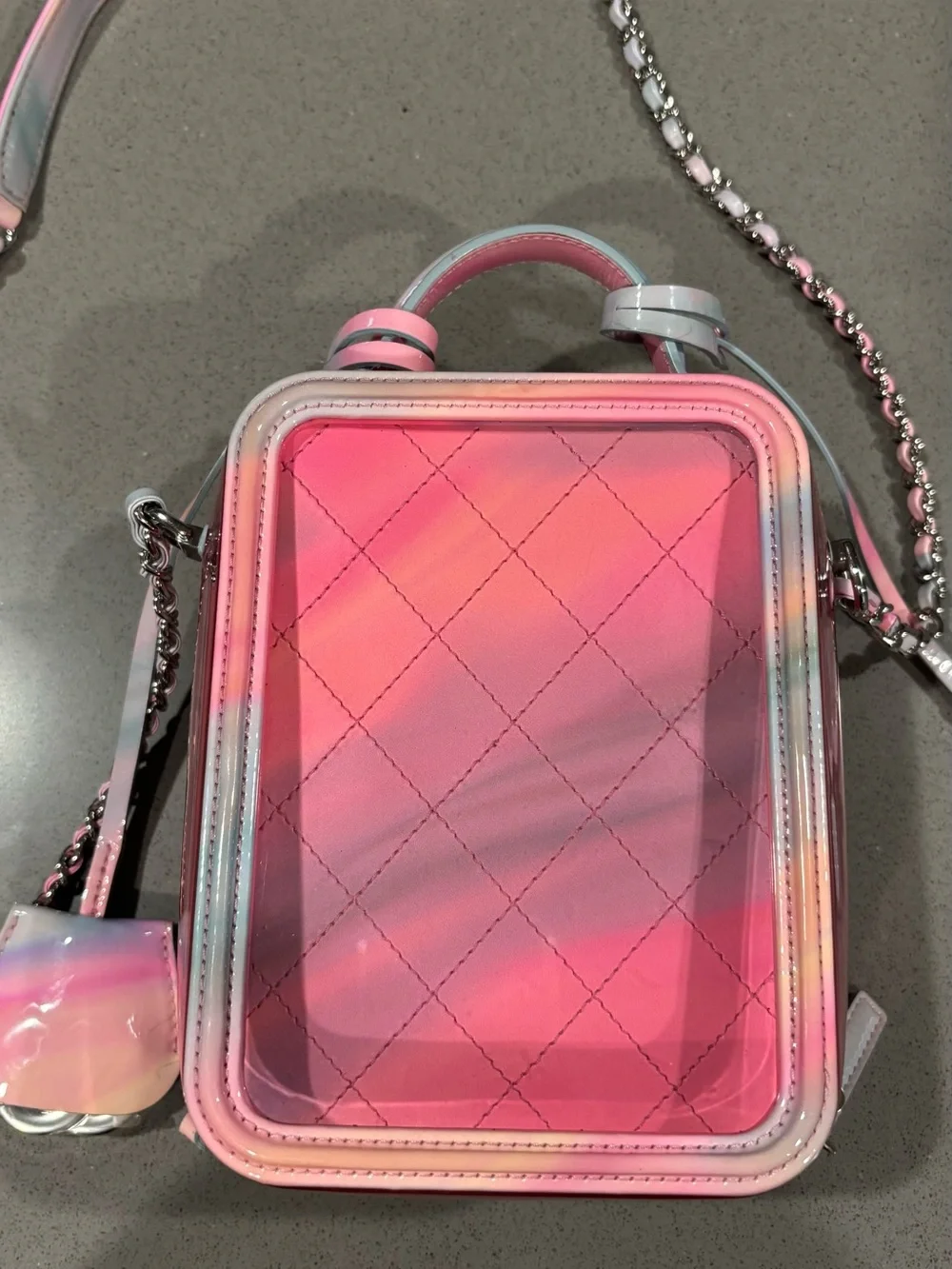 Pink Ombre Clear Crossbody Bag with Chain Accent